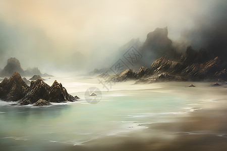 迷雾中的大海背景图片
