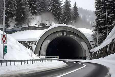 冰雪中的山隧道图片