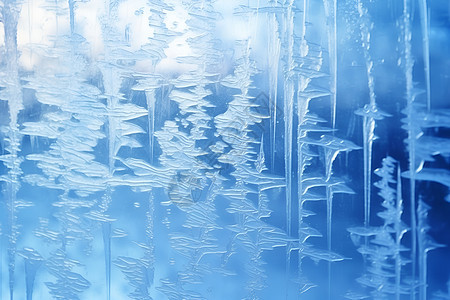 窗前覆盖的冰晶图片