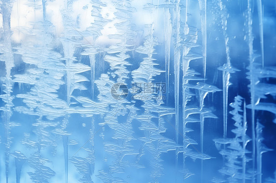 窗前覆盖的冰晶图片