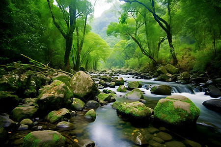 森林中奔流的溪水图片