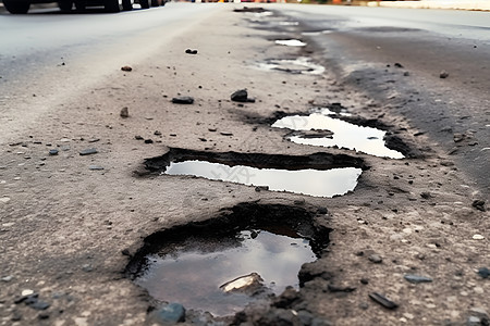 道路上积水的洼坑图片