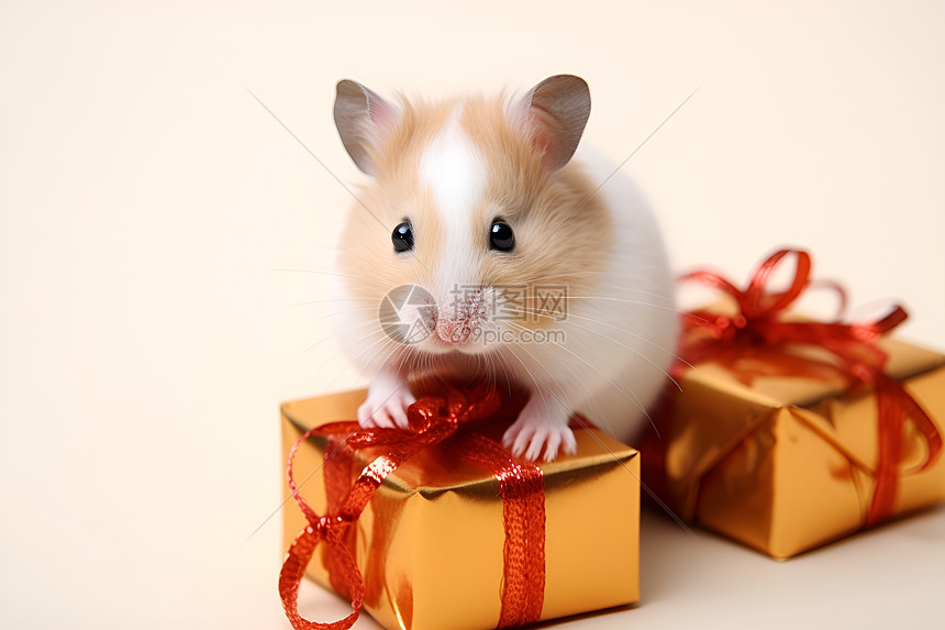 礼物盒上的小仓鼠图片