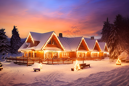 寒冷的雪景小屋图片