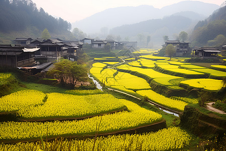 乡野的油菜花海图片