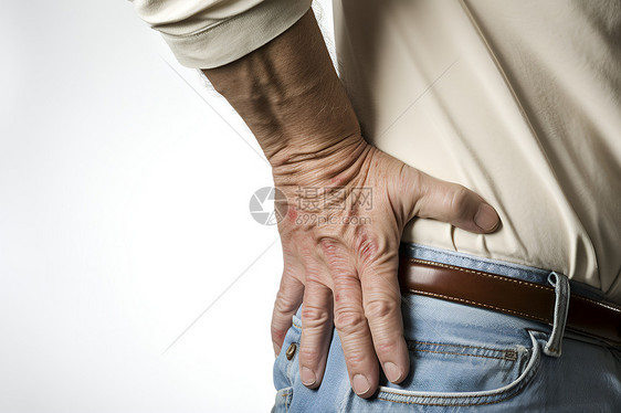 一个男人用手拖住自己的腰图片