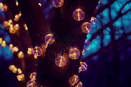 璀璨发光的树木灯光图片