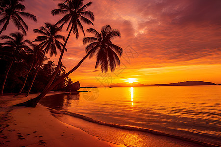 日落时的热带沙滩景观背景图片