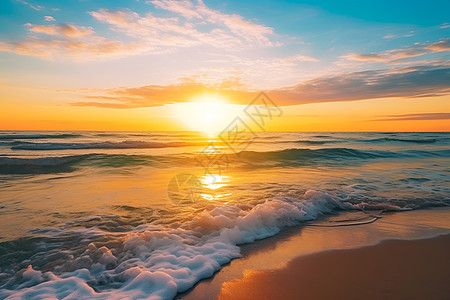 夏季日落海洋的美丽景观背景图片