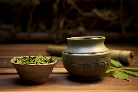 健康养生的绿茶茶叶背景图片