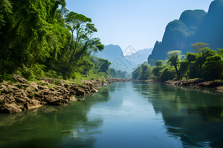 一江山水自然美丽背景图片