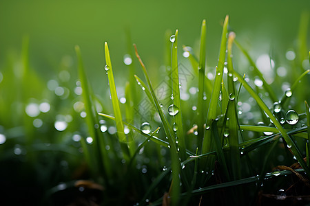 水滴点缀的草坪图片