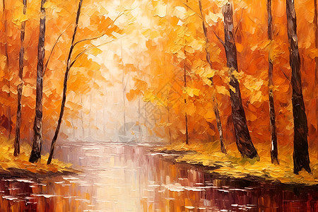 秋季树林中的水域图片