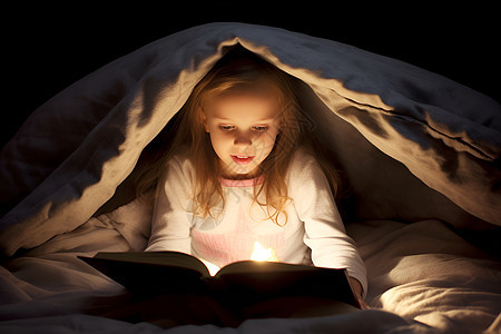 夜晚房间中看书的女孩图片