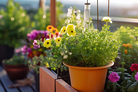 阳台上的盆栽植物图片