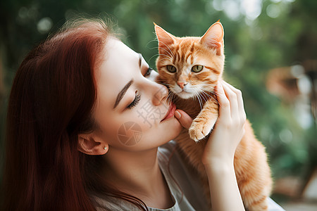 女士怀抱可爱的猫咪图片