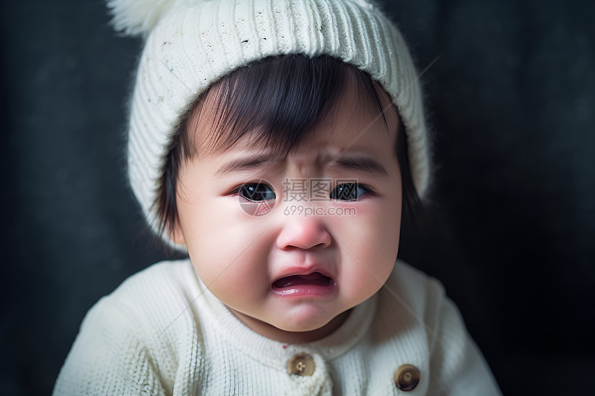 白帽宝宝悲伤哭泣图片
