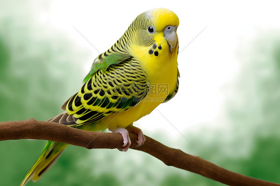 一只黄绿色的小鸟栖息在树枝上图片