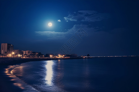 城市夜晚星空夜幕下的满月背景