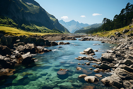 一河畅流山谷的河流图片