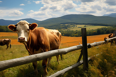 牧场背景下的牛群图片