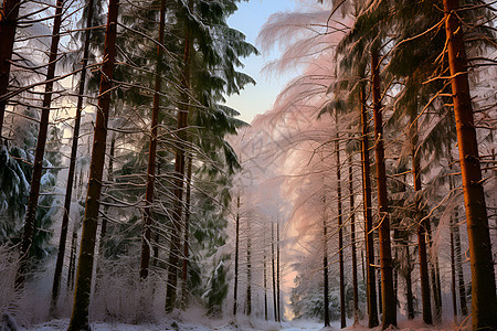 冬日森林中的雪路图片