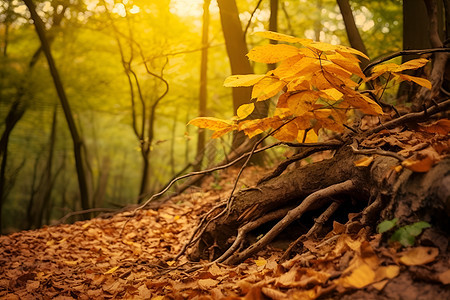 秋季树林中的落叶图片