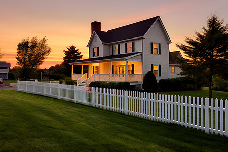 篱笆围绕着一所房子图片