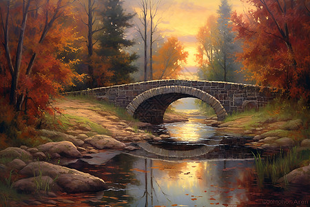 夕阳下的石桥背景图片