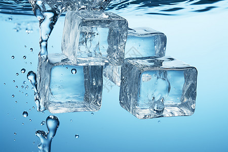 水中漂浮的透明冰块图片