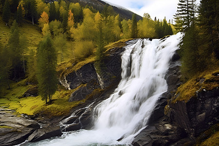 秋季丛林瀑布的美丽景观图片