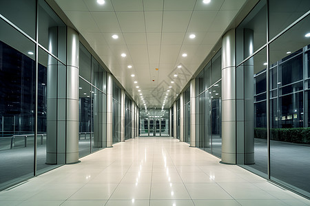 现代玻璃长廊的商务建筑背景图片
