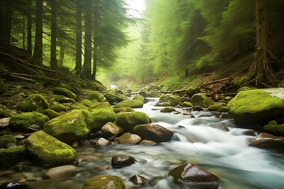 翠绿森林的美丽景观图片