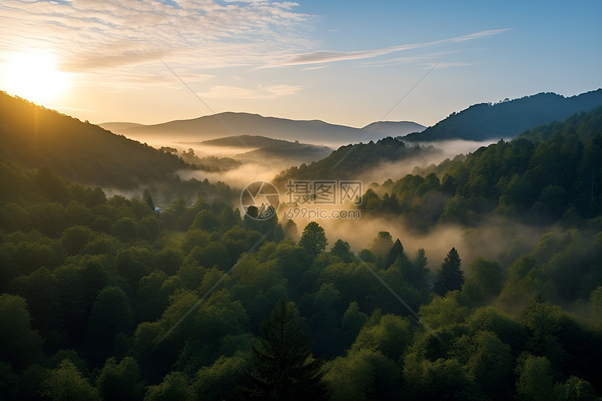 夏日山水山谷的美丽景观图片