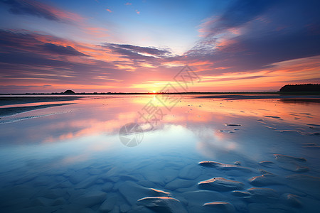 海面上倒影的自然夕阳图片