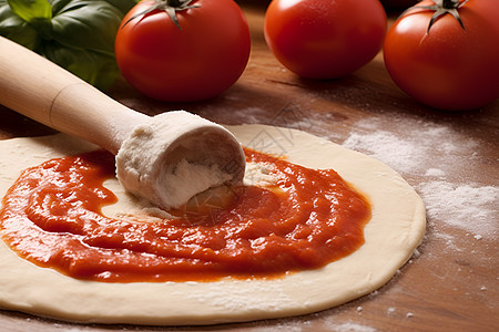 餐桌上的意大利披萨背景图片
