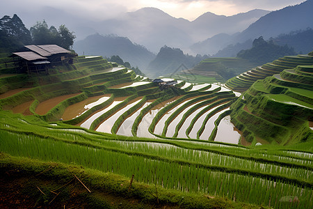 乡村农业种植的梯田背景图片