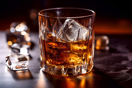 酒吧餐桌上的威士忌冰饮背景图片