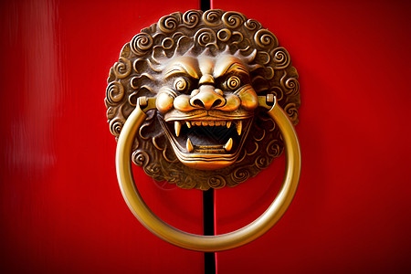 中国青铜狮子装饰门环图片