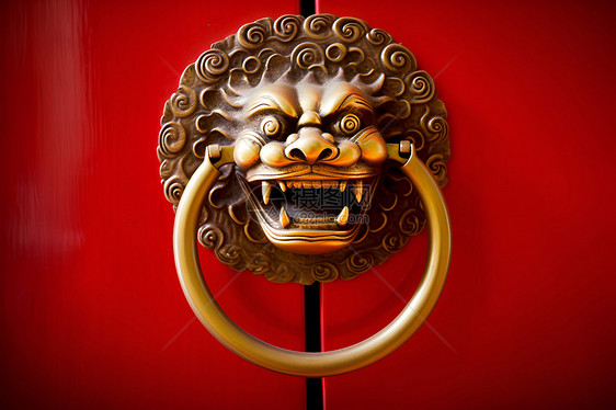 中国青铜狮子装饰门环图片