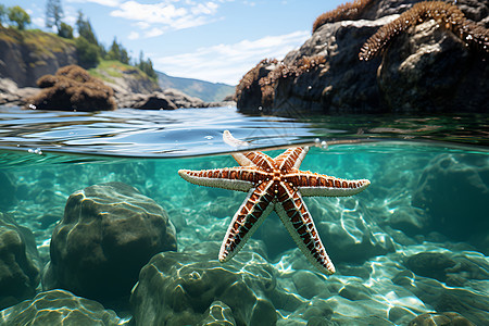 漂浮在海水中的海星图片