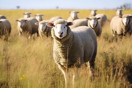 户外吃草的羊群背景图片