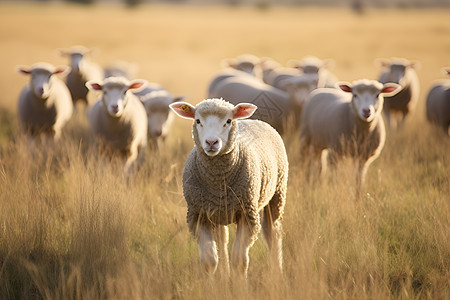 户外草原中的绵羊背景图片