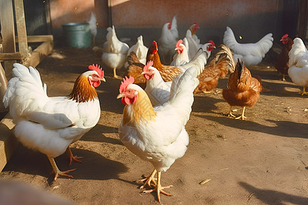 农村喂养的鸡群图片