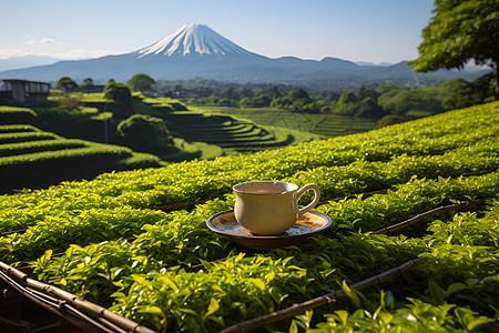 乡村的茶园茶叶背景图片