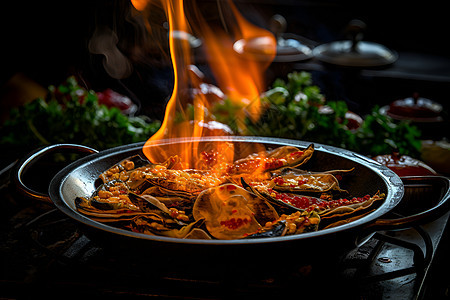 新鲜烹饪的海鲜大餐图片