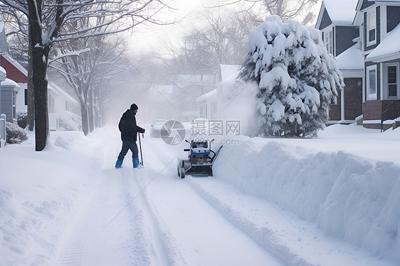 冬季铲雪的男性图片