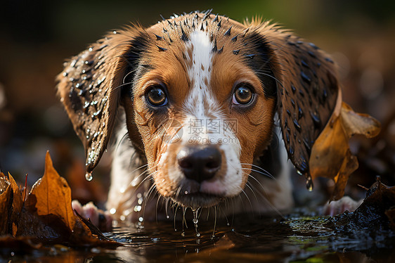 户外水中玩耍的宠物狗狗图片