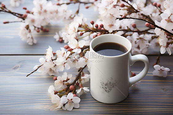 樱花与咖啡图片