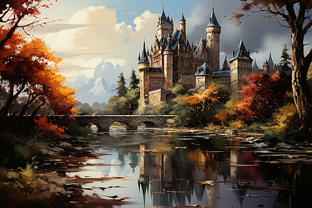 梦幻的中世纪城堡油画图片
